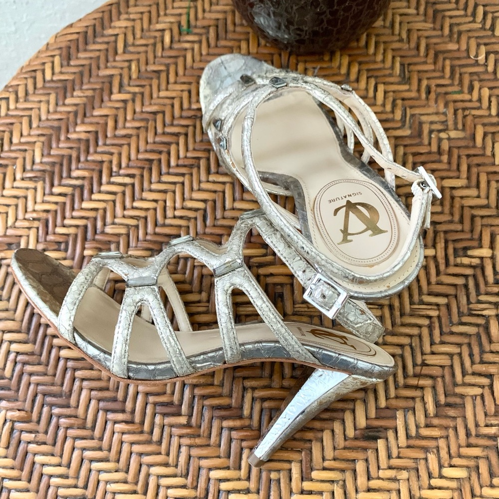 Vero Cuoio Leather Silver Python Strappy Heel - image 6